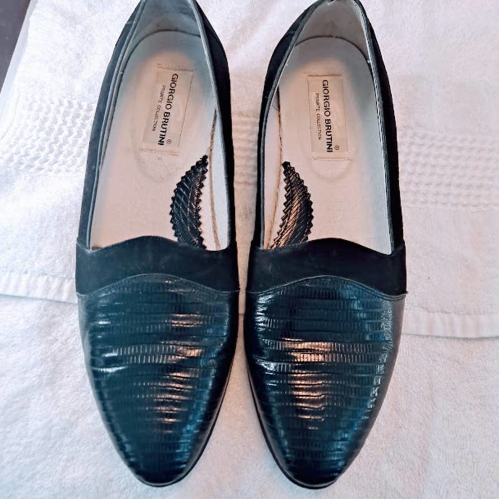 Giorgio Brutini Mens 11 Lizard Dress Loafers Shoes Black Slip on Dressy Occasion